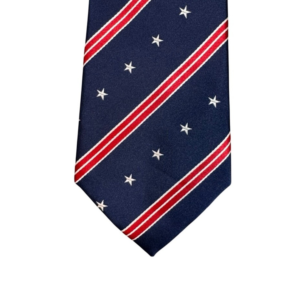 KissTies Mens Silk Necktie Navy Blue Red White Stars Stripes Patriotic Americana